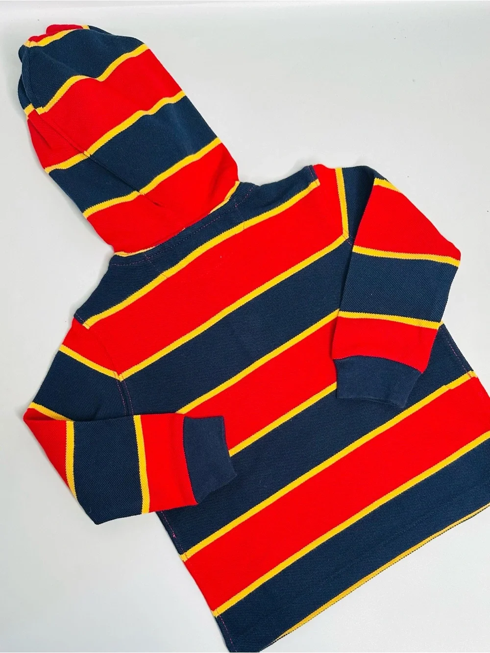 Ralph Lauren Hooded Polo Sweater in Red, Navy & Yellow Stripe